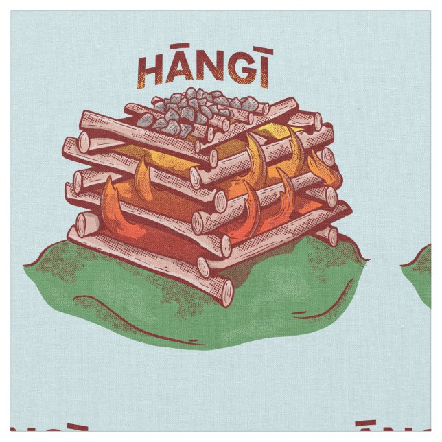 Hangi Maori Cooking Food Kai Fabric (Close Up)