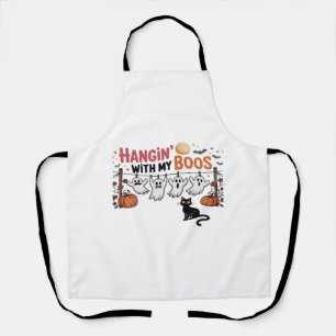 Hangin With My Boos Ghost Holding Black Cat Funny  Apron