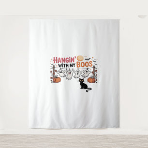 Hangin With My Boos Ghost Holding Black Cat Funny  Tapestry