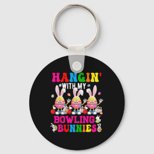 Hangin' With My Bowling Bunnies Three Cute Bunny E Keychain