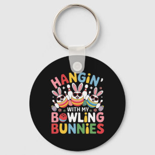 Hangin' With My Bowling Bunnies Three Cute Bunny E Keychain