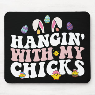 Hangin' With My Chicks Easter Bunny Groovy Retro Mouse Pad