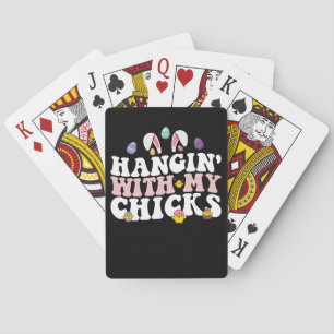 Hangin' With My Chicks Easter Bunny Groovy Retro Playing Cards