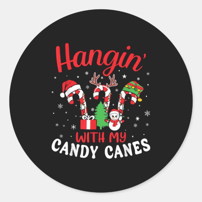 Hangin With My Christmas Candy Canes Crew Lovers T Classic Round Sticker (Front)