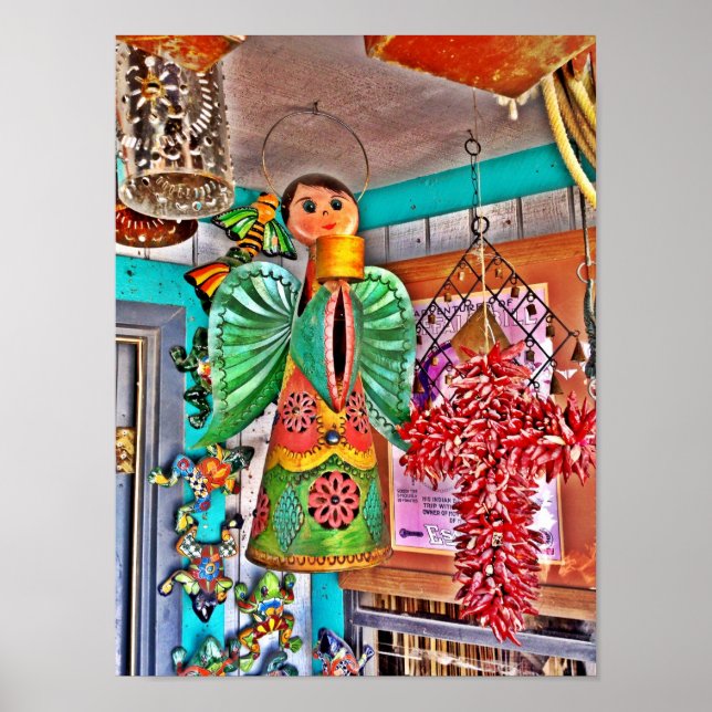 Hanging Angel Metal Art Chili Peppers Painted Frog Poster (Front)