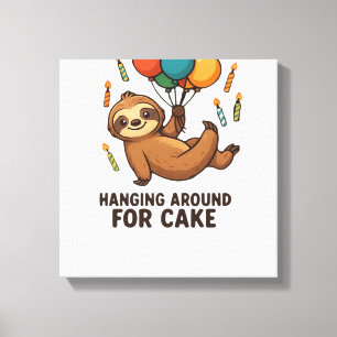 Hanging Around For Cake Birthday Balloon Sloth , C Canvas Print