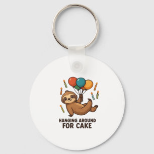 Hanging Around For Cake Birthday Balloon Sloth , C Keychain