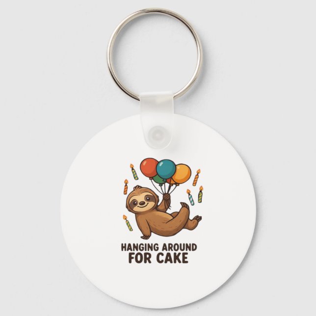 Hanging Around For Cake Birthday Balloon Sloth , C Keychain (Front)