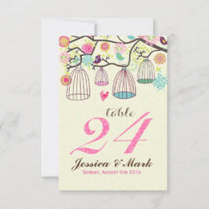Hanging Bird Cages & Retro Flowers Table Number
