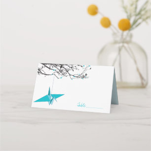 Hanging Blue Origami Paper Cranes Asian Wedding Place Card