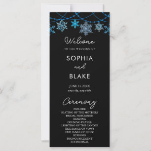 Hanging Blue Snowflakes Black Wedding Program