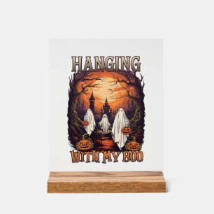 Hanging Boo Halloween Ghosts Pumpkins Full Moon_1 Acrylic Sign
