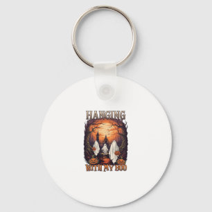 Hanging Boo Halloween Ghosts Pumpkins Full Moon_1 Keychain