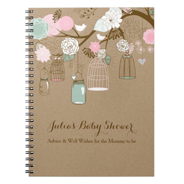 Hanging cages & jars notebook, baby shower advice notebook (Front)