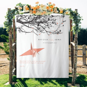 Hanging Coral Paper Crane Wedding Photo Backdrop Tapestry
