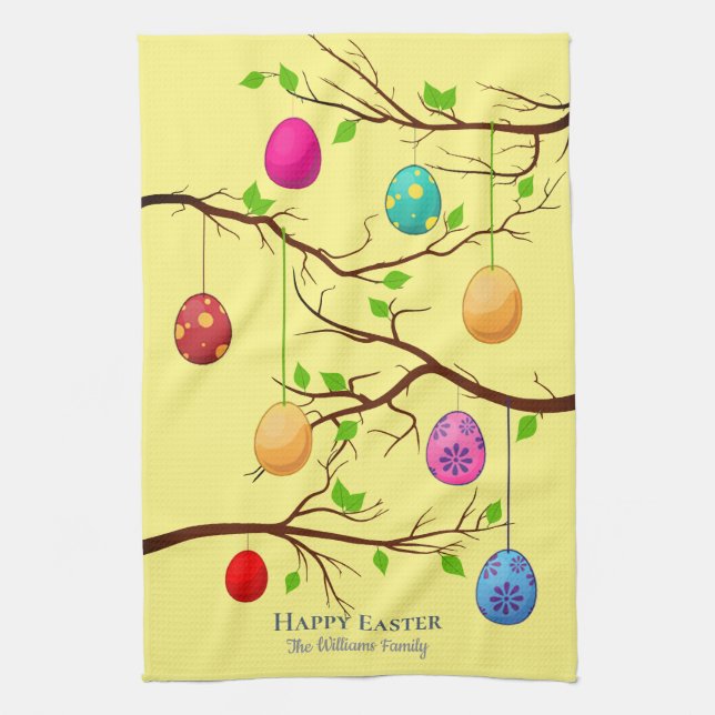 Hanging Easter Eggs, Spring Tree Branches Kitchen Towel (Vertical)