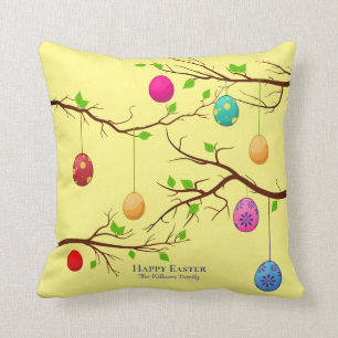 Hanging Easter Eggs, Spring Tree Branches Throw Pillow