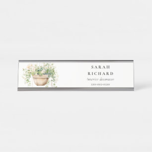 Hanging Floral House Plants Watercolor Botanical  Desk Name Plate