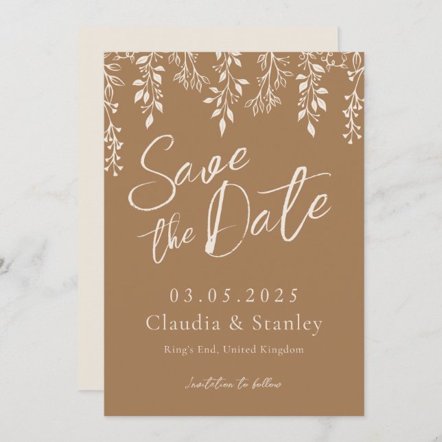 Hanging Florals Foliage Warm Beige Boho Earthy  Save The Date (Front/Back)