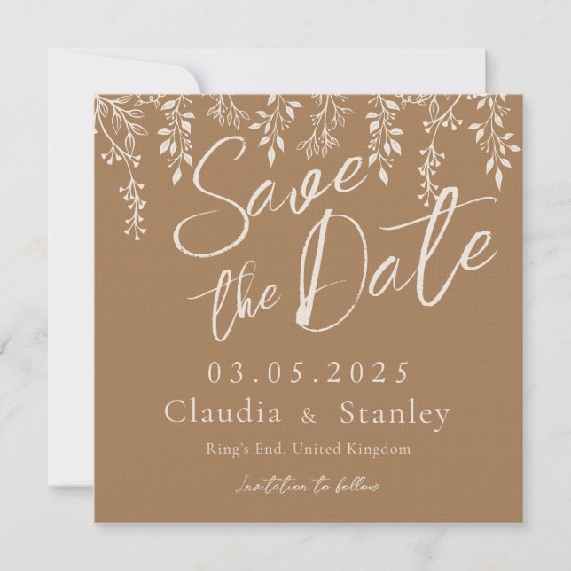 Hanging Florals Foliage Warm Romantic Boho Earthy  Save The Date (Front)