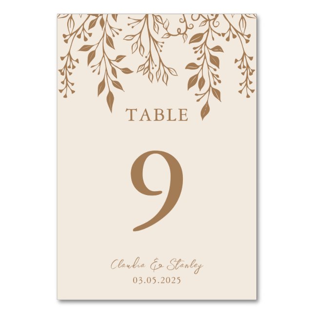 Hanging Florals Foliage Warm Romantic Boho Earthy  Table Number (Front)