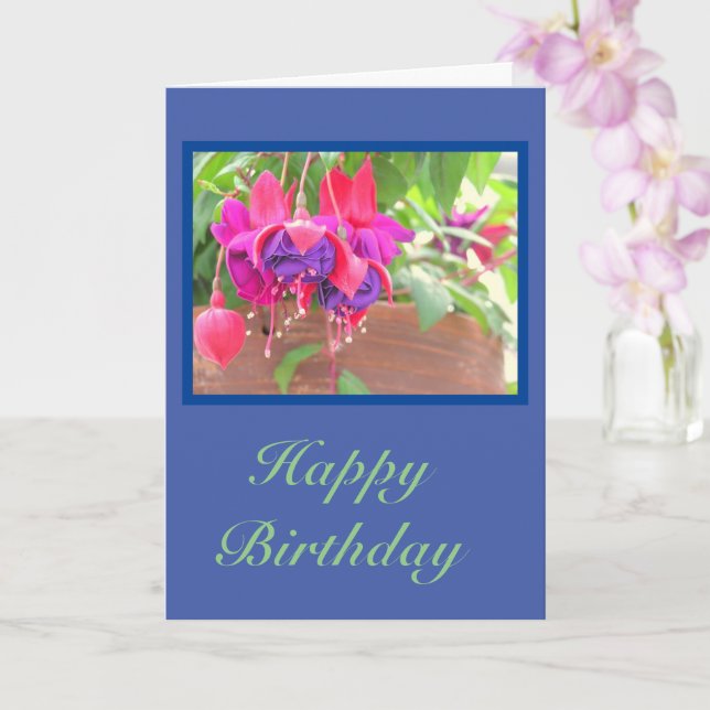 Hanging Fuchsia Plant/Happy Birthday/customizable Card (Orchid)