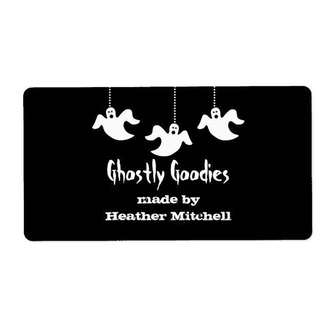 Hanging Ghosts Halloween Baking Labels, Black (Front)