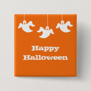 Hanging Ghosts Halloween Button, Orange 2 Inch Square Button