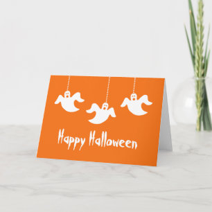 Hanging Ghosts Halloween Card, Orange Card