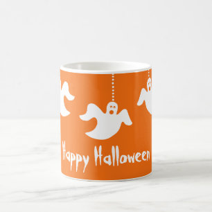 Hanging Ghosts Halloween Mug, Orange Coffee Mug