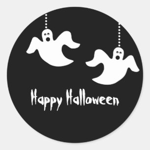 Hanging Ghosts Halloween Stickers, Black Classic Round Sticker