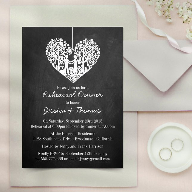 Hanging Heart Tree Chalkboard Rehearsal Dinner Invitation (Creator Uploaded)