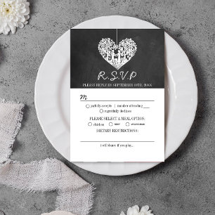 Hanging Heart Tree Chalkboard Wedding Collection RSVP Card