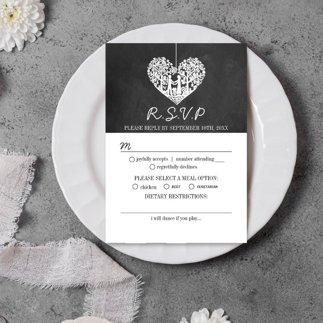Hanging Heart Tree Chalkboard Wedding Collection RSVP Card (Creator Uploaded)