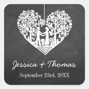 Hanging Heart Tree Chalkboard Wedding Favour Square Sticker