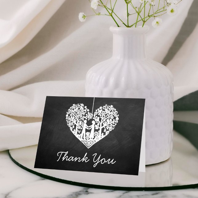 Hanging Heart Tree Chalkboard Wedding Thank You Card (Creator Uploaded)