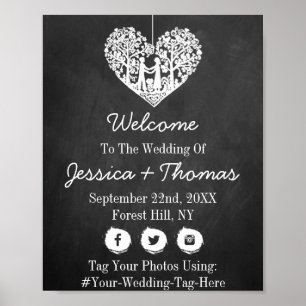 Hanging Heart Tree Chalkboard Wedding Welcome Poster