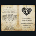 Hanging Heart Tree Vintage Wedding Bi-Fold Program<br><div class="desc">These wedding program templates feature a romantic hanging tree, and soon to be husband and wife, which is carved in the shape of a heart. The vintage effect background makes these programs perfect for any couple planning a romantic antique wedding. These programs can easily be customized to suit your celebration...</div>