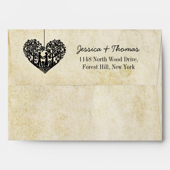Hanging Heart Tree Vintage Wedding Collection Envelopes (Back (Top Flap))