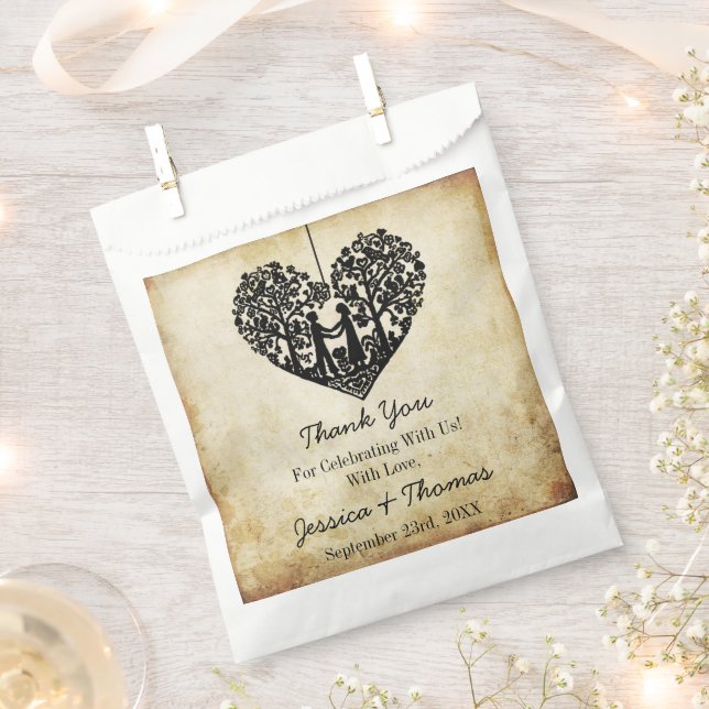 Hanging Heart Tree Vintage Wedding Collection Favour Bag (Clipped)