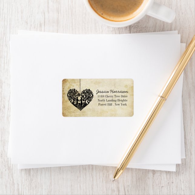Hanging Heart Tree Vintage Wedding Collection Label (Insitu)
