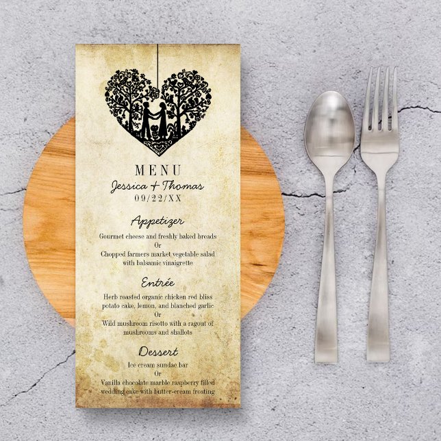 Hanging Heart Tree Vintage Wedding Menu (Créateur téléchargé)
