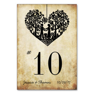 Hanging Heart Tree Vintage Wedding Numéro de table