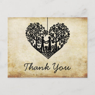 Hanging Heart Tree Vintage Wedding Thank You Postcard
