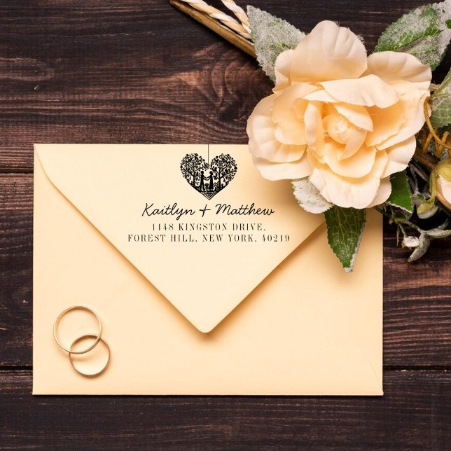 Hanging Heart Tree Wedding Return Address Self-inking Stamp (Creator Uploaded)