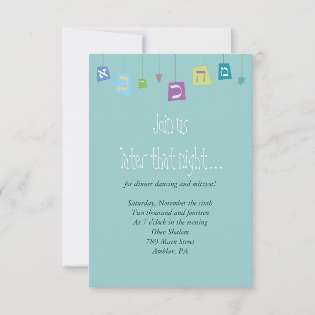 HANGING HEBREW LETTERS Reception Party Card (Front)