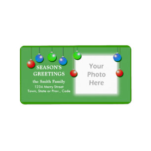 Hanging Holiday Ornaments Wide Photo  Label