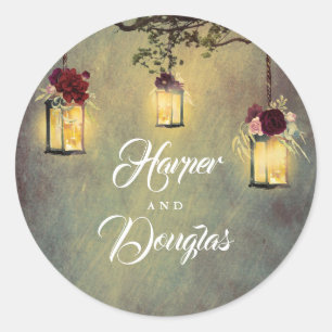 Hanging Lanterns Burgundy Red Wedding Classic Round Sticker