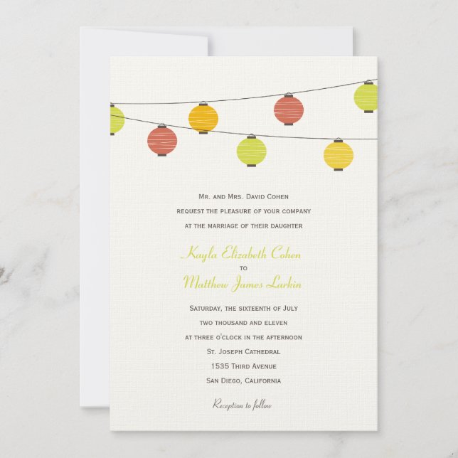 Hanging Lanterns Wedding Invitation (Front)