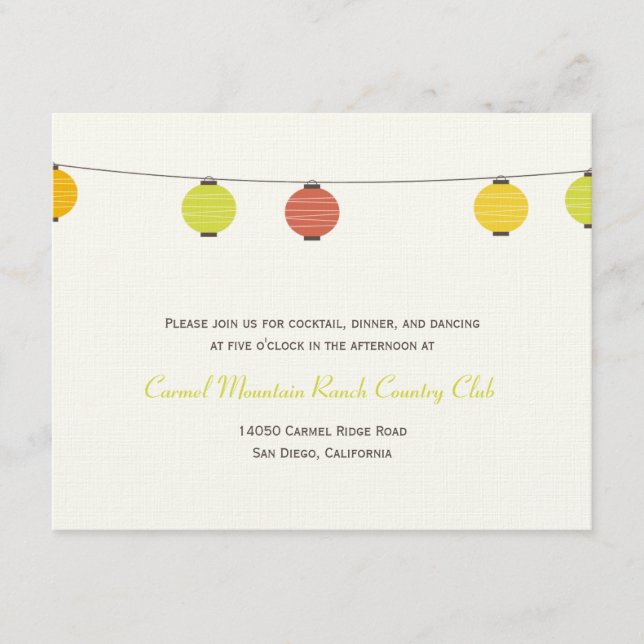 Hanging Lanterns Wedding Reception Card (Front)